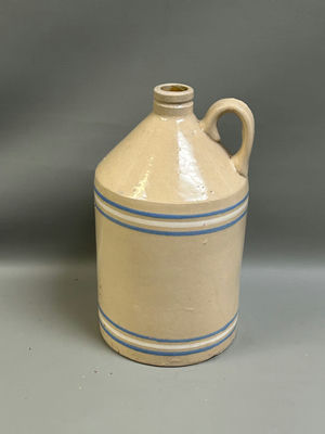 Antique Blue & White Stripe Stoneware Jug - Image 1 of 6
