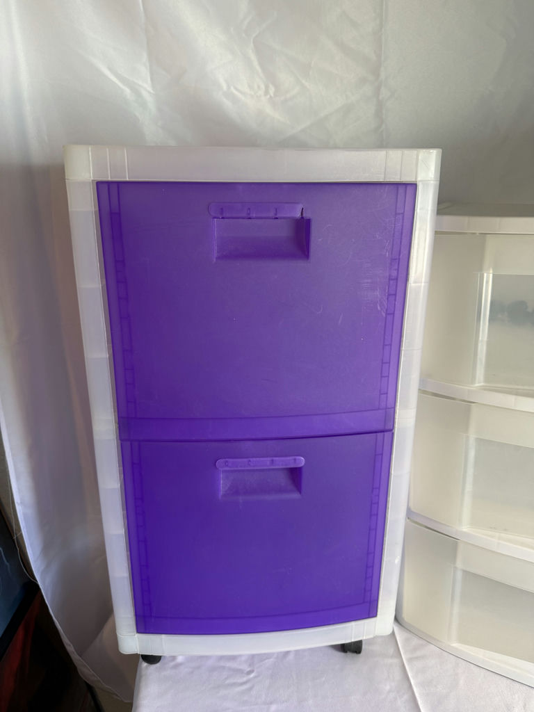 White and purple plastic storage drawer units - image 2 of 5