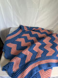Blue and pink chevron crochet throw, floral bedspread, and decorative pillow - thumbnail 2 of 3