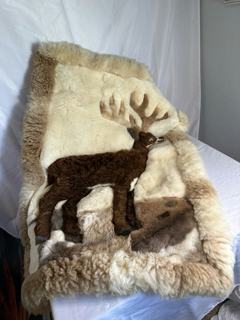 Sheep skin throw with Deer Design - image 1 of 5