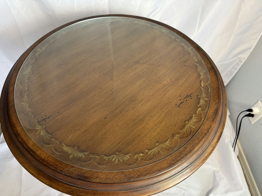 Antique-style pedestal table and decorative wire basket - image 3 of 6