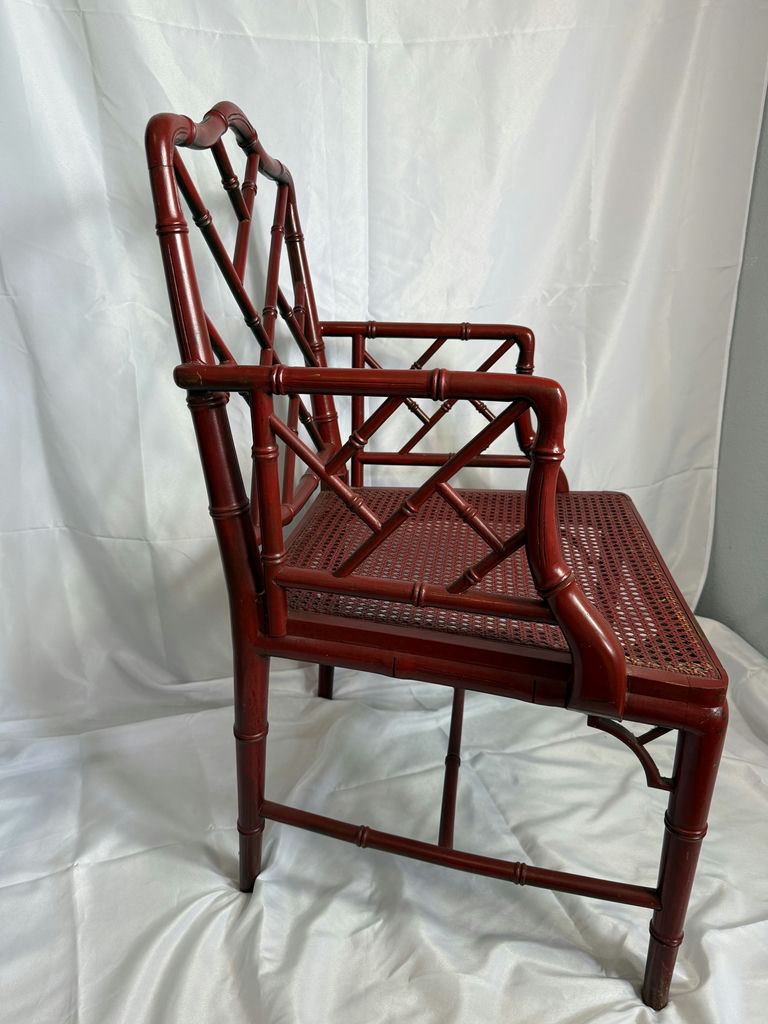 Vintage Chinese Chippendale Faux Bamboo Chair, Red - image 3 of 5