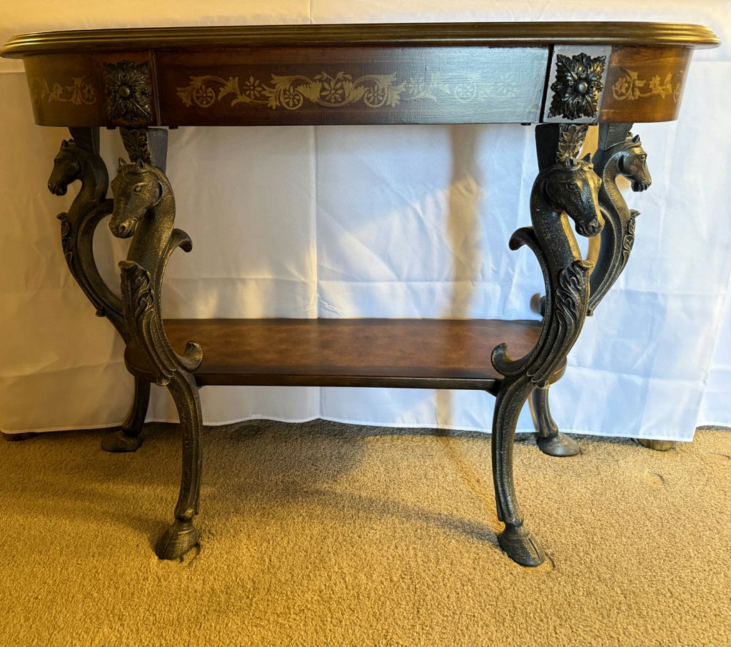 Ornate two-tier console table with horse-head legs - image 4 of 6