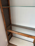 Tall wooden display shelf with glass shelves and woven cane panels - thumbnail 3 of 3
