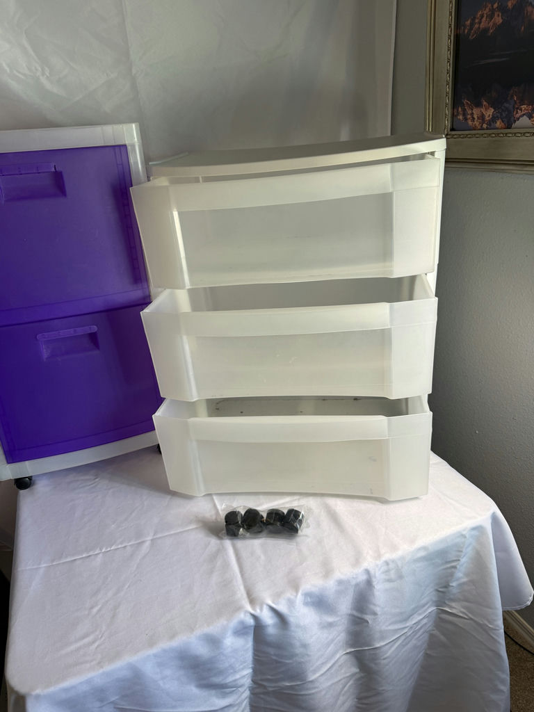 White and purple plastic storage drawer units - image 5 of 5