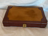 Vintage leather backgammon set with accessories and wooden display box - thumbnail 2 of 4