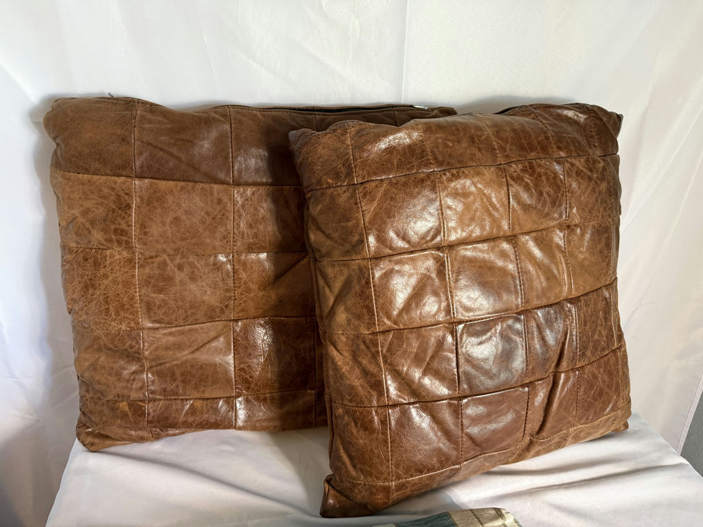 Two Leather Pillows, And Two Patio Cushions - image 4 of 4