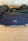 Three travel bags: blue sports duffel, black/green duffel, and patterned weekend bag - thumbnail 2 of 5