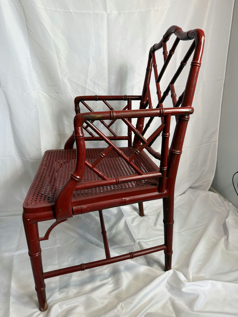 Vintage Chinese Chippendale Faux Bamboo Chair, Red - image 5 of 5