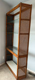 Tall wooden display shelf with glass shelves and woven cane panels - thumbnail 2 of 3