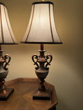 Octagonal pedestal side table with two ornate lamps - thumbnail 2 of 4