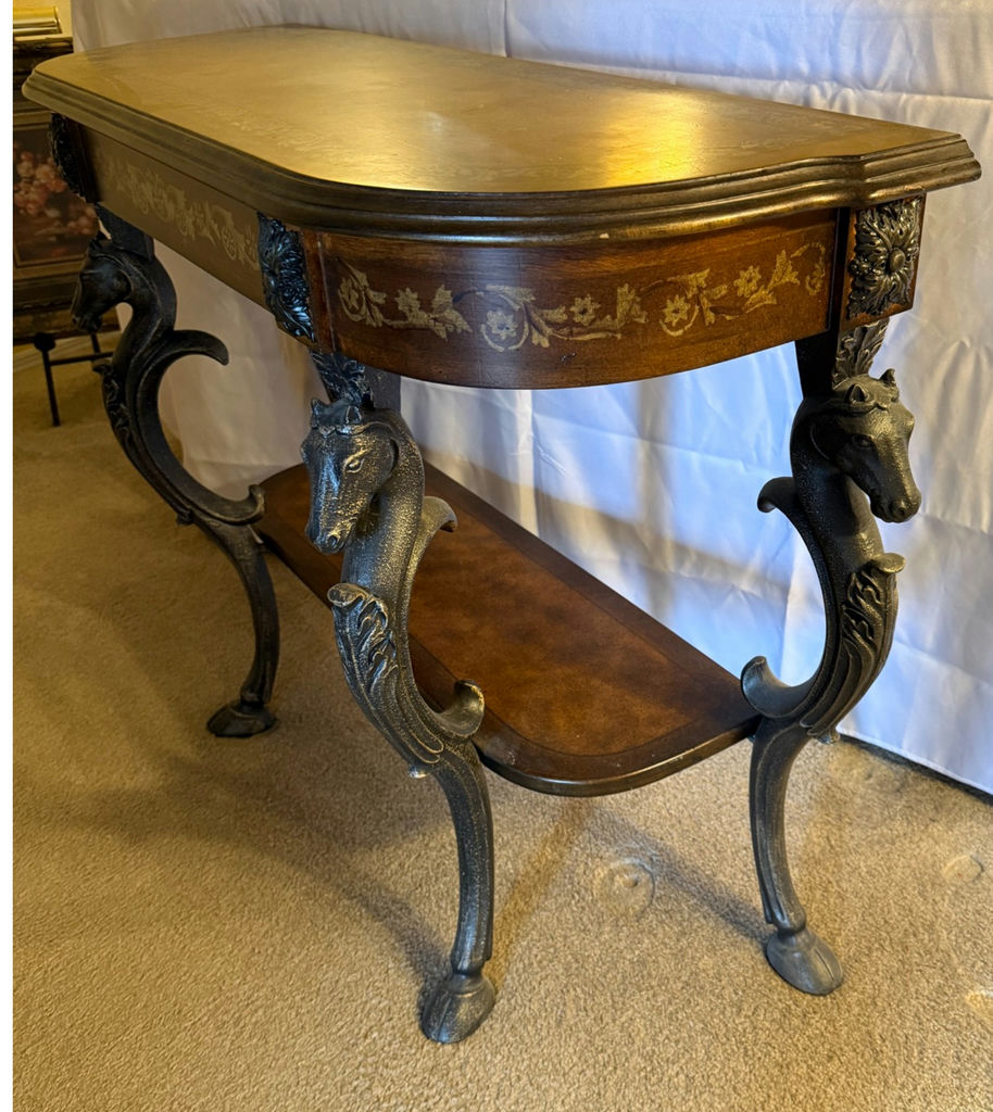 Ornate two-tier console table with horse-head legs - image 5 of 6