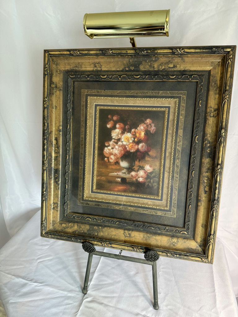 Framed floral still life with classical sculptures - image 2 of 10