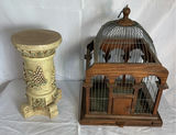 Decorative Wood Bird Cage And Plaster Pedestal - thumbnail 1 of 4