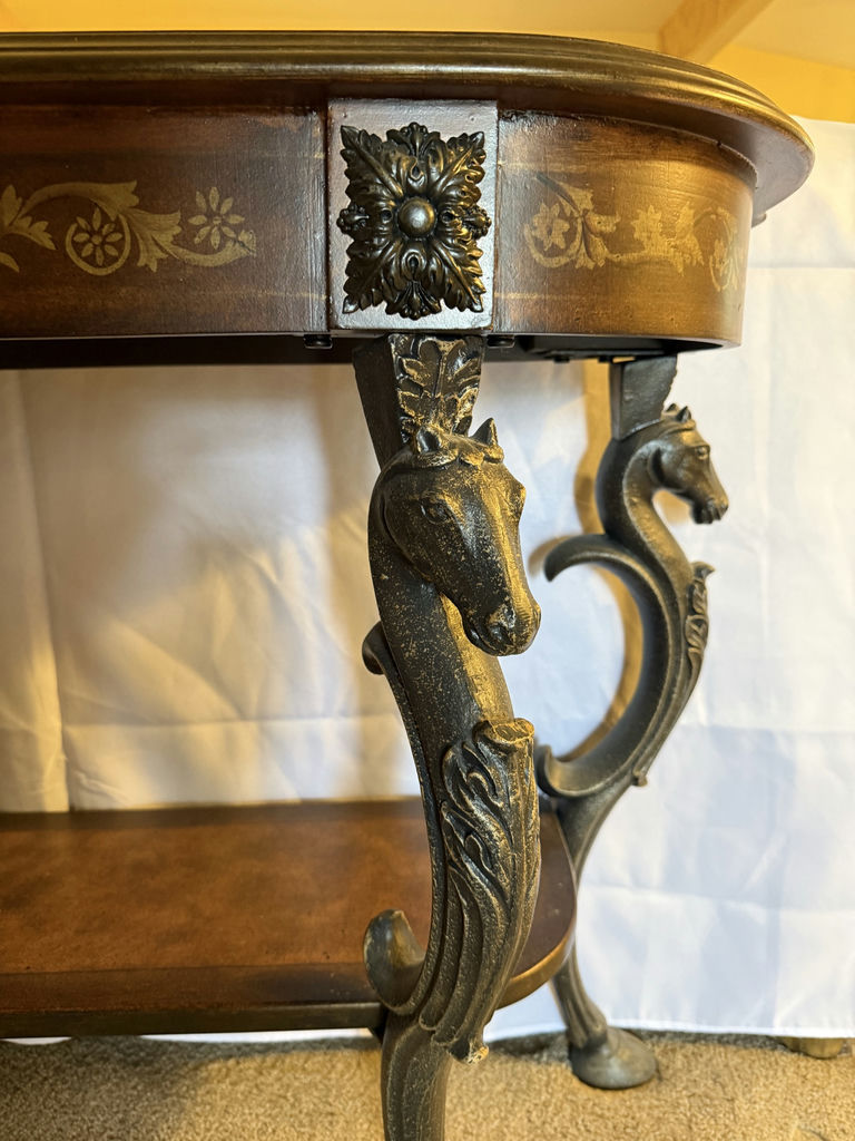 Ornate two-tier console table with horse-head legs - image 3 of 6