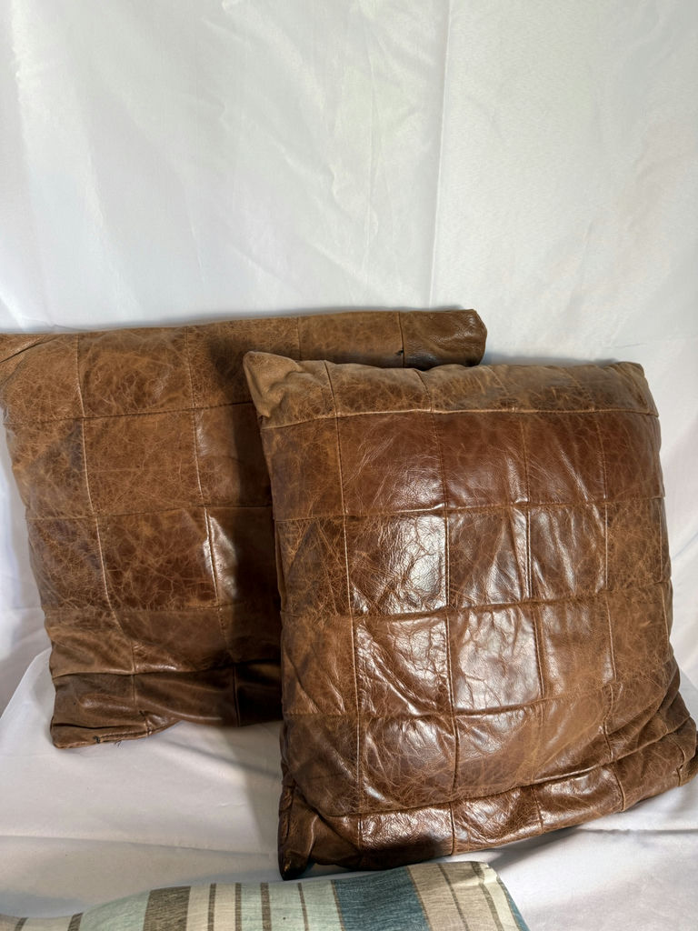 Two Leather Pillows, And Two Patio Cushions - image 2 of 4