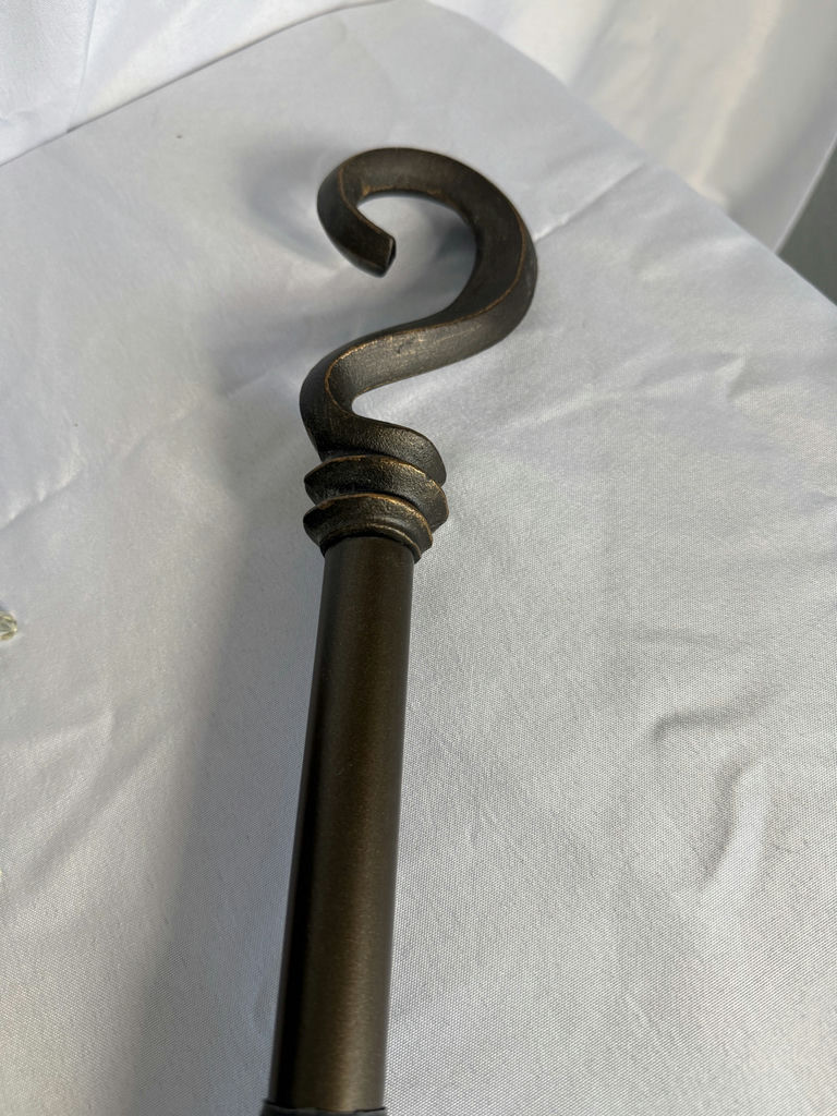 Ornate black iron magazine rack, decorative lampshade, and curved curtain rod - image 4 of 4