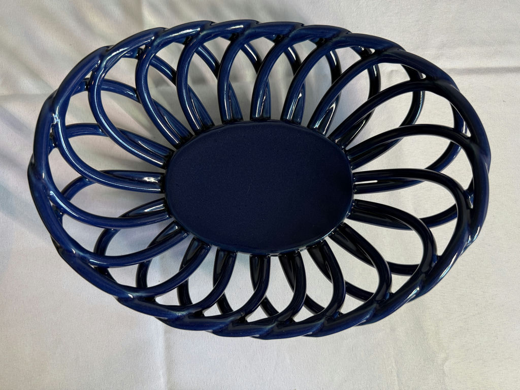 Blue ceramic bakeware set with yellow floral planter and cherry-pattern dishware - image 7 of 7