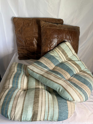 Two Leather Pillows, And Two Patio Cushions - Image 1 of 4