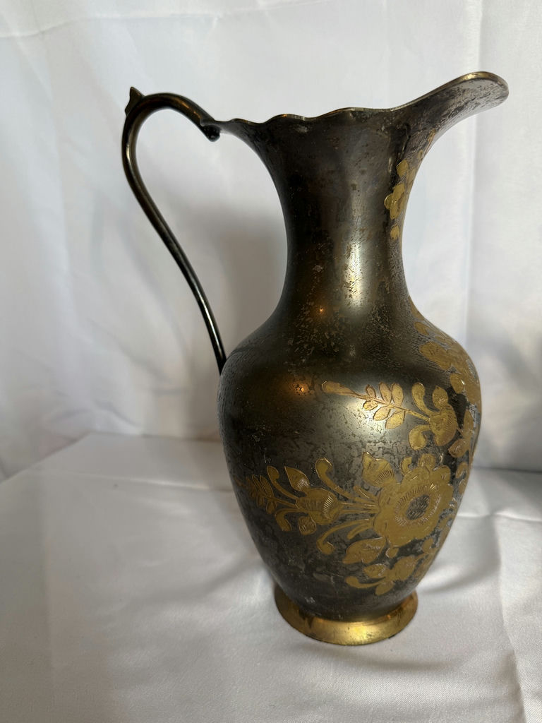 Two decorative metal pitchers with floral motifs - image 2 of 6