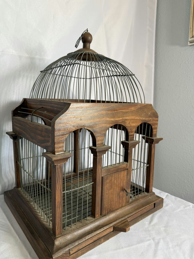 Decorative Wood Bird Cage And Plaster Pedestal - image 4 of 4