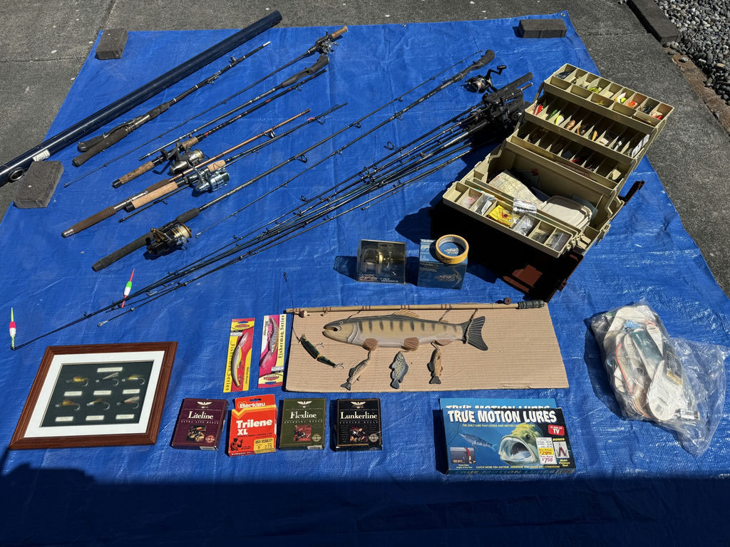 Collection of fishing rods, reels, and tackle - image 1 of 14