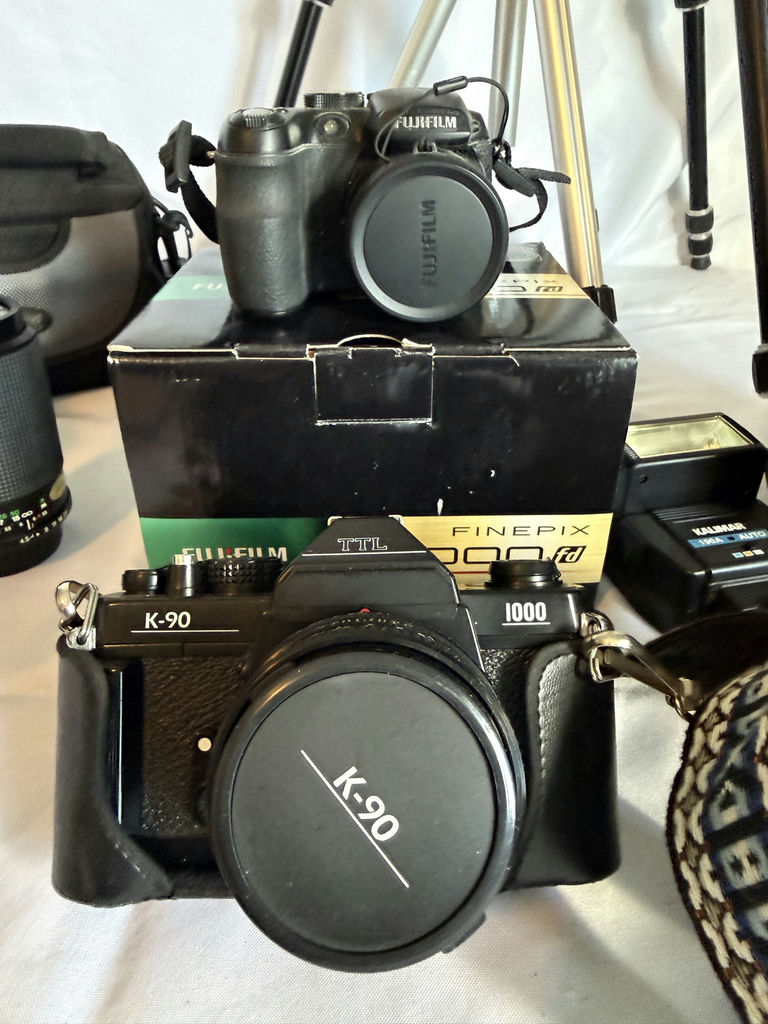 Assorted cameras, lenses, flash, and tripods - image 3 of 16