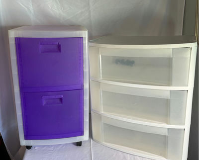 White and purple plastic storage drawer units - Image 1 of 5