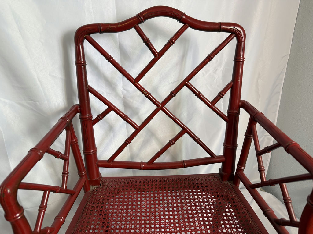 Vintage Chinese Chippendale Faux Bamboo Chair, Red - image 2 of 5