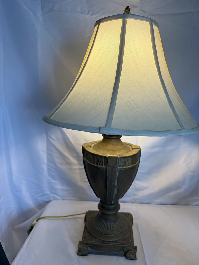 Vintage table lamp with assorted decorative metal items - image 2 of 5
