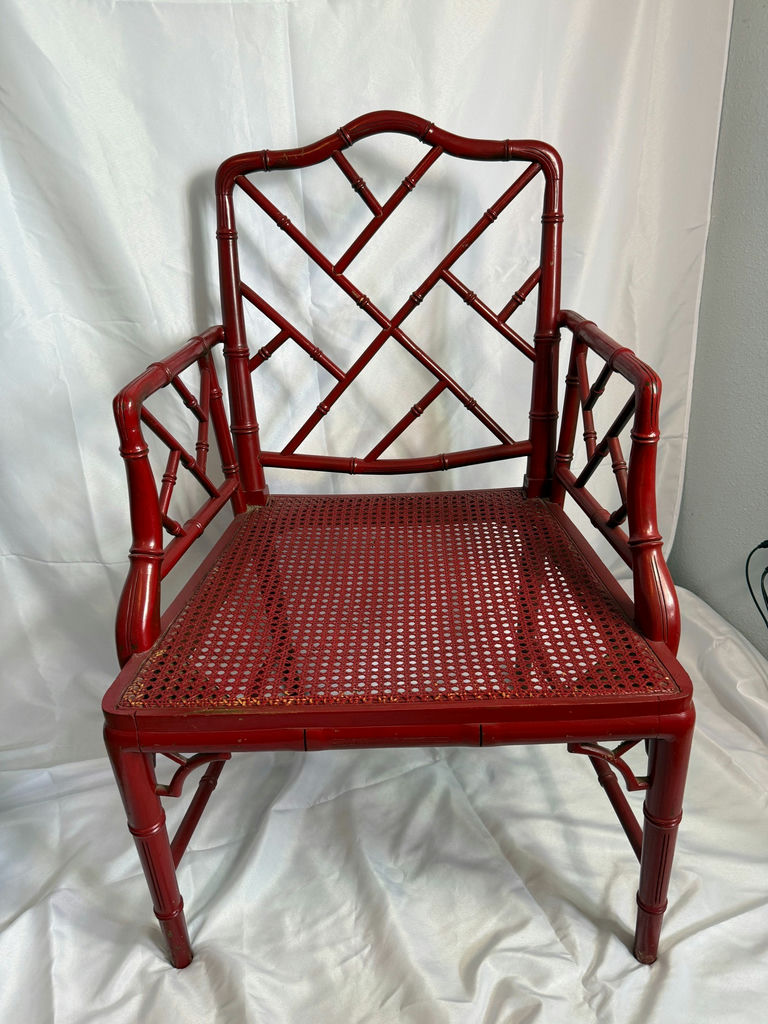 Vintage Chinese Chippendale Faux Bamboo Chair, Red - image 1 of 5