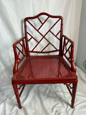 Vintage Chinese Chippendale Faux Bamboo Chair, Red - Image 1 of 5