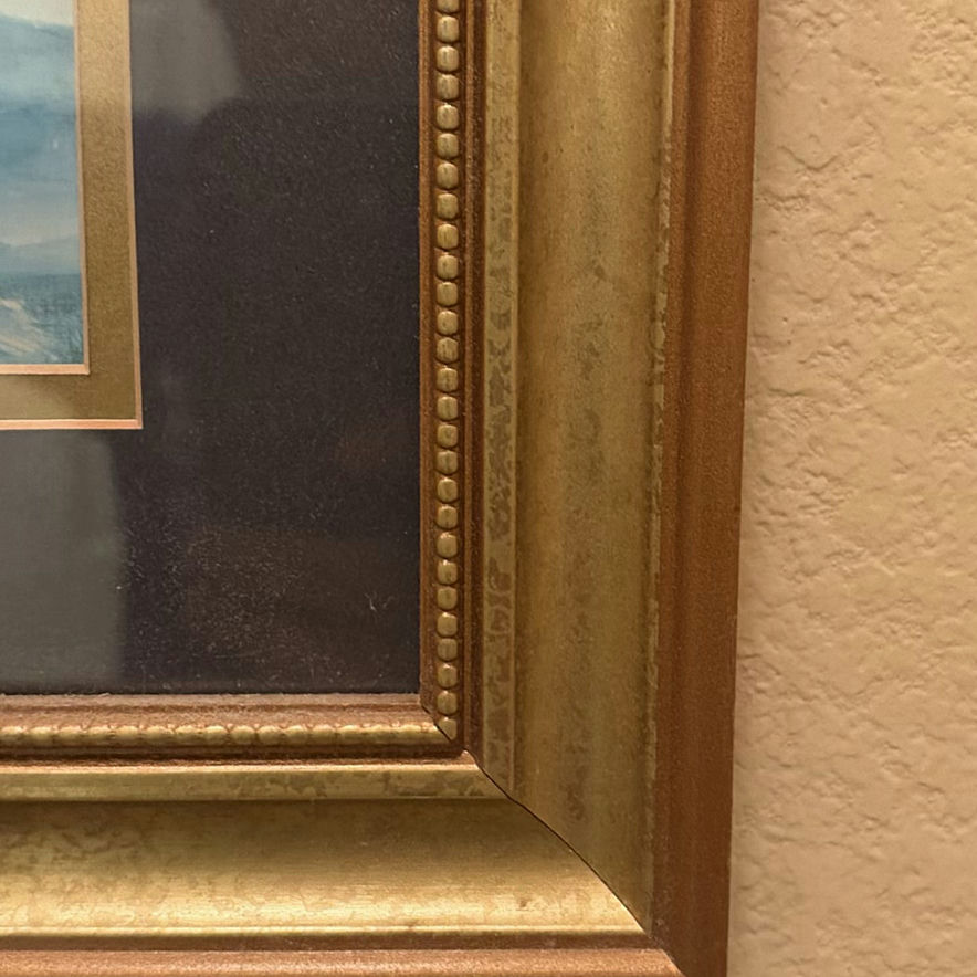 Framed blue-toned print of two children - image 3 of 5