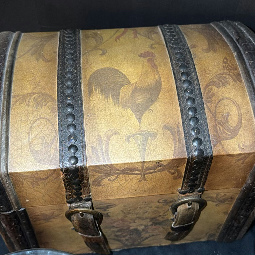 Decorative still life: antique trunk, candles, and dried floral arrangement - image 3 of 9
