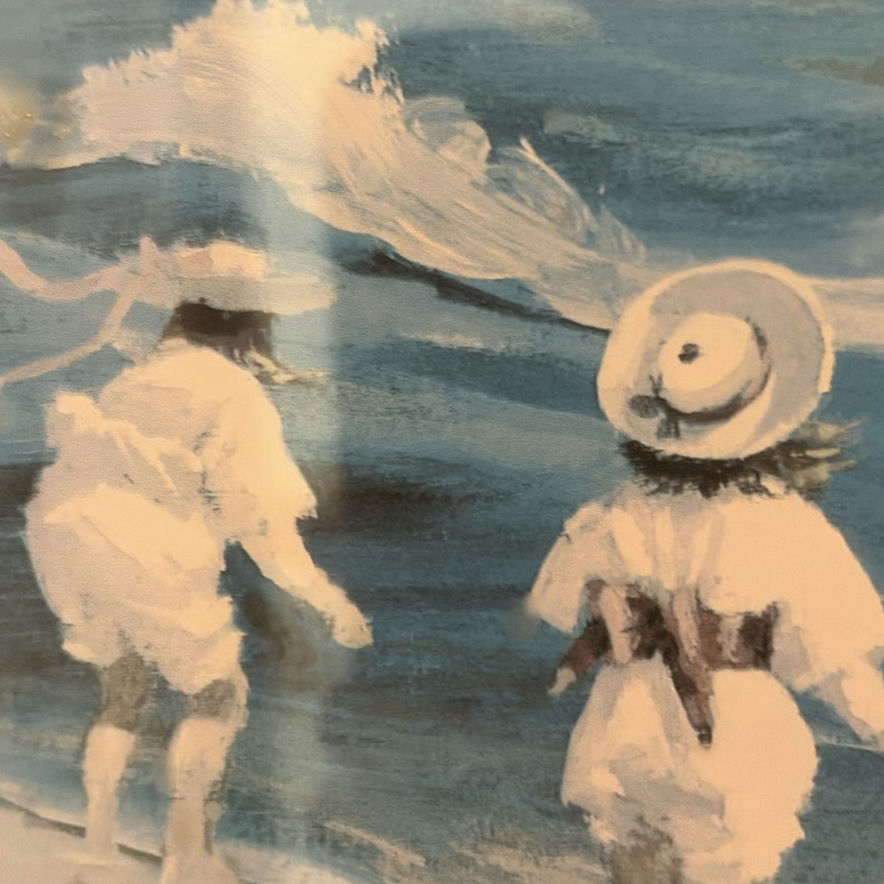 Framed blue-toned print of two children - image 4 of 5