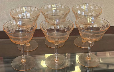 Set of Six Etched Stemmed Glasses - Image 1 of 5
