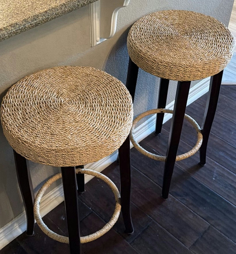 Two woven round-seat bar stools - image 1 of 5