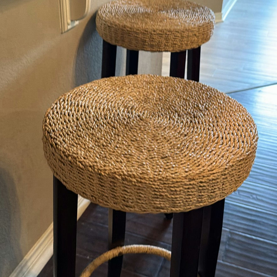 Two woven round-seat bar stools - image 4 of 5