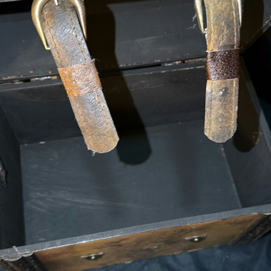 Decorative still life: antique trunk, candles, and dried floral arrangement - image 4 of 9