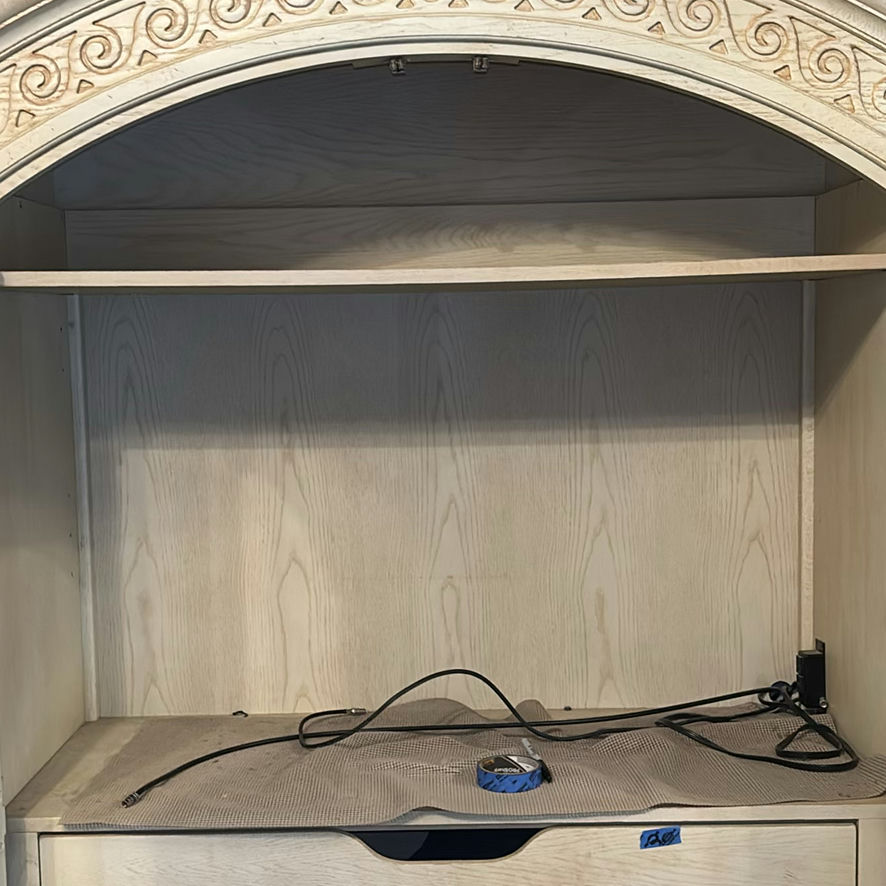 Ornate distressed white armoire with mirrored doors - image 7 of 8