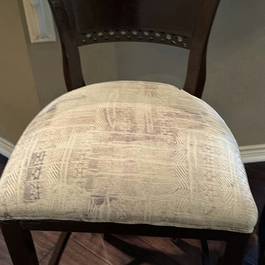 Pair of dark wood counter stools with upholstered seats - image 2 of 6