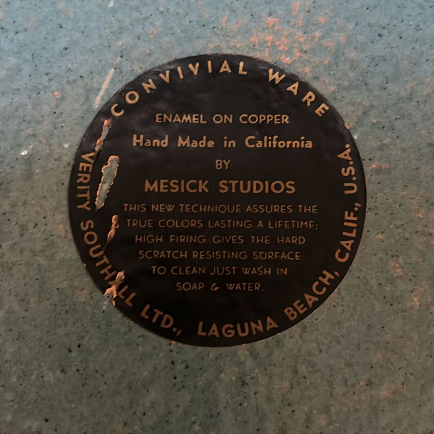 Blue enamel-on-copper decorative plate with gold scroll motif - image 3 of 6