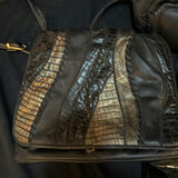 Black leather patchwork handbag and beige sequin square clutch - thumbnail 2 of 6
