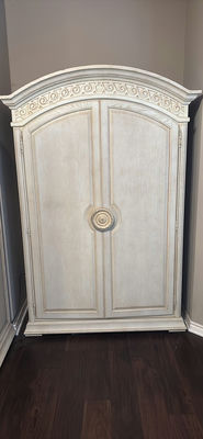 Ornate distressed white armoire with mirrored doors - Image 1 of 8