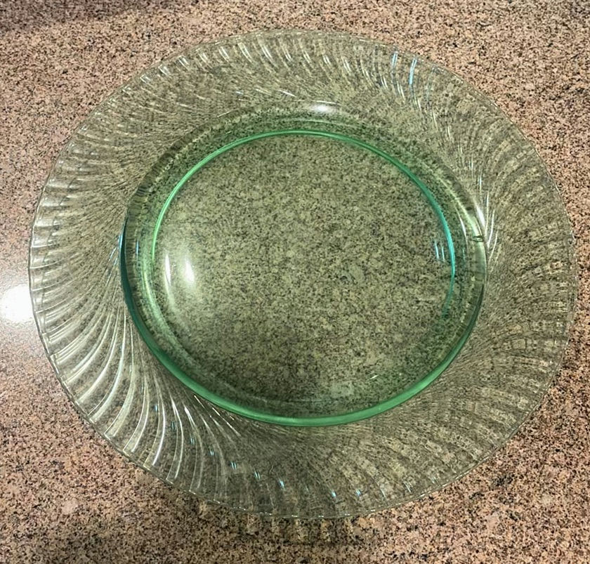 Green Glass Plate with Ribbed Rim - image 1 of 5
