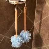 Bathroom items including shower curtain, caddy, brushes, mat, tissue box cover, and decorative grape arrangement - thumbnail 4 of 7