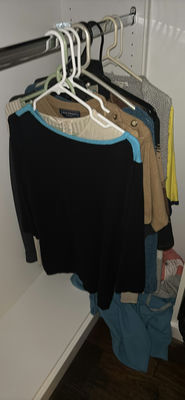 Assorted women's knit sweaters and tops on hangers - Image 1 of 14