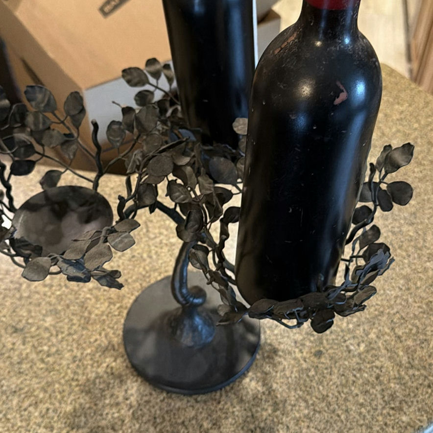 Two wine bottles in a metal leaf candelabra centerpiece - image 5 of 5