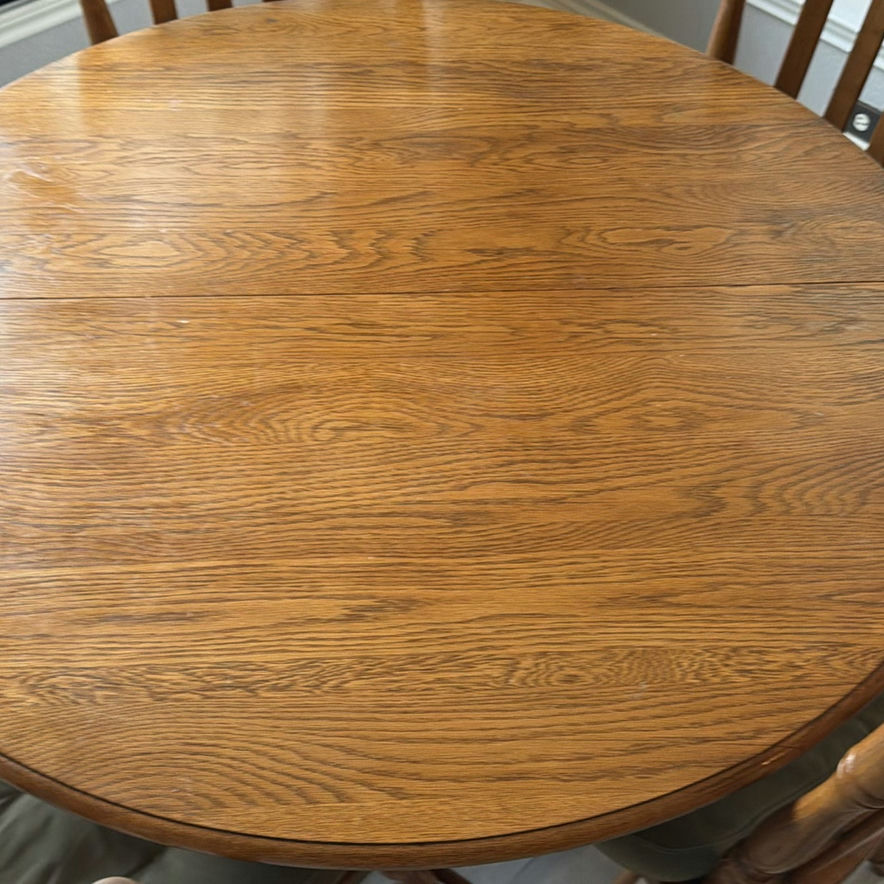 Round Oak Dining Table with Six Spindle Chairs - image 2 of 6