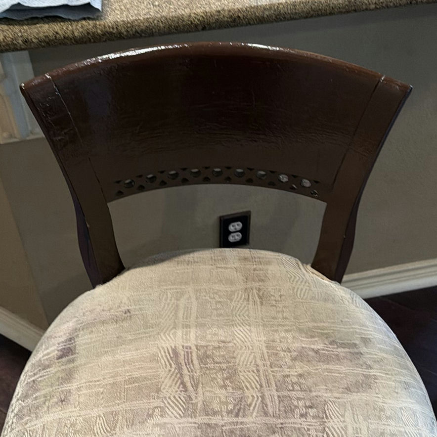 Pair of dark wood counter stools with upholstered seats - image 3 of 6